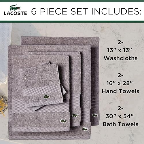 Miniatura 2 de LACOSTE Heritage - Juego de toallas de algodón Supima, 6 piezas, 2 toallas de baño, 2 toallas de mano, 2 toallas pequeñas, meteorito