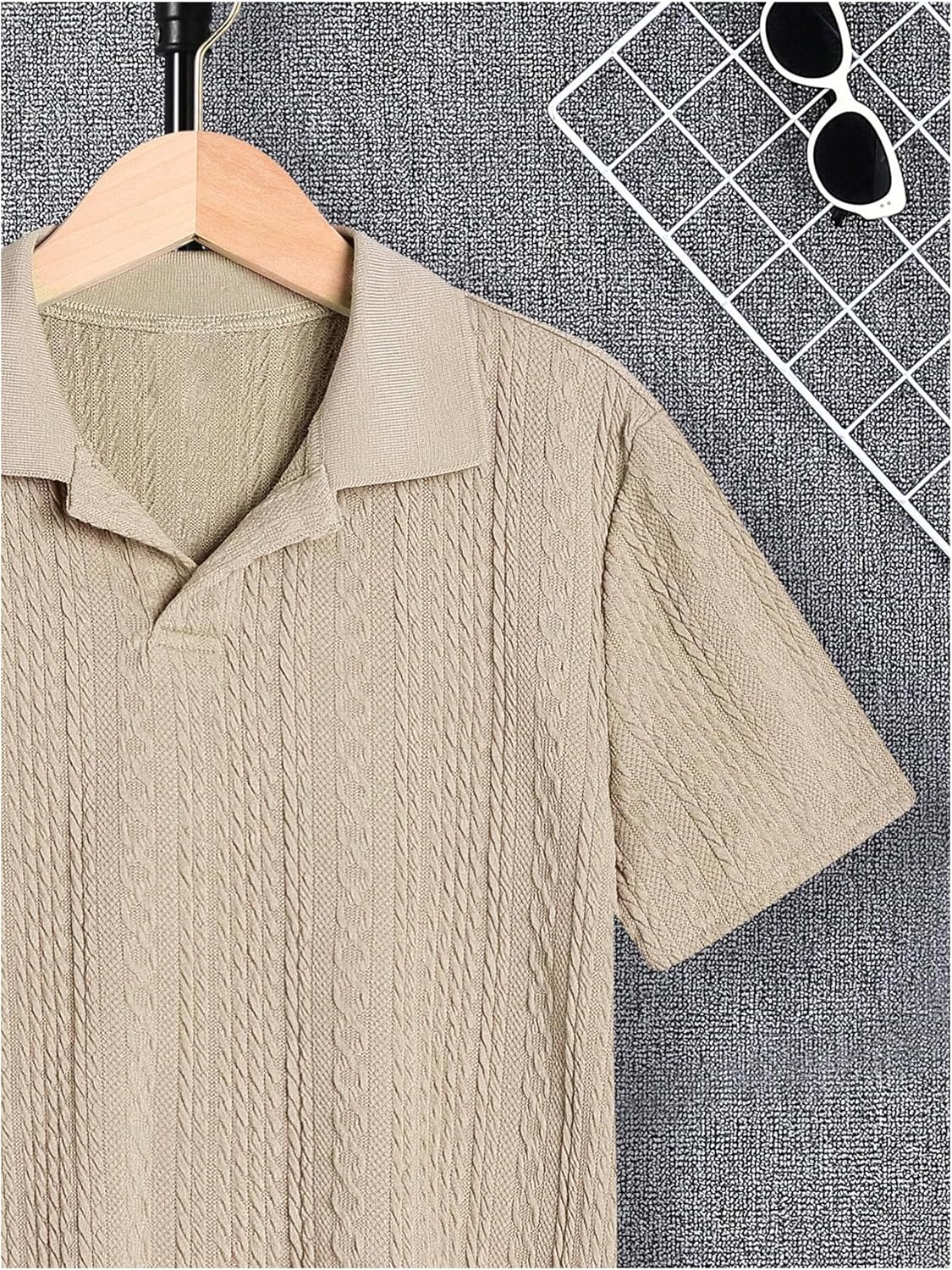 Verdusa Boys Button Down Shirt Tops Short Sleeve Collar Textured Tee Shirts - Image 4