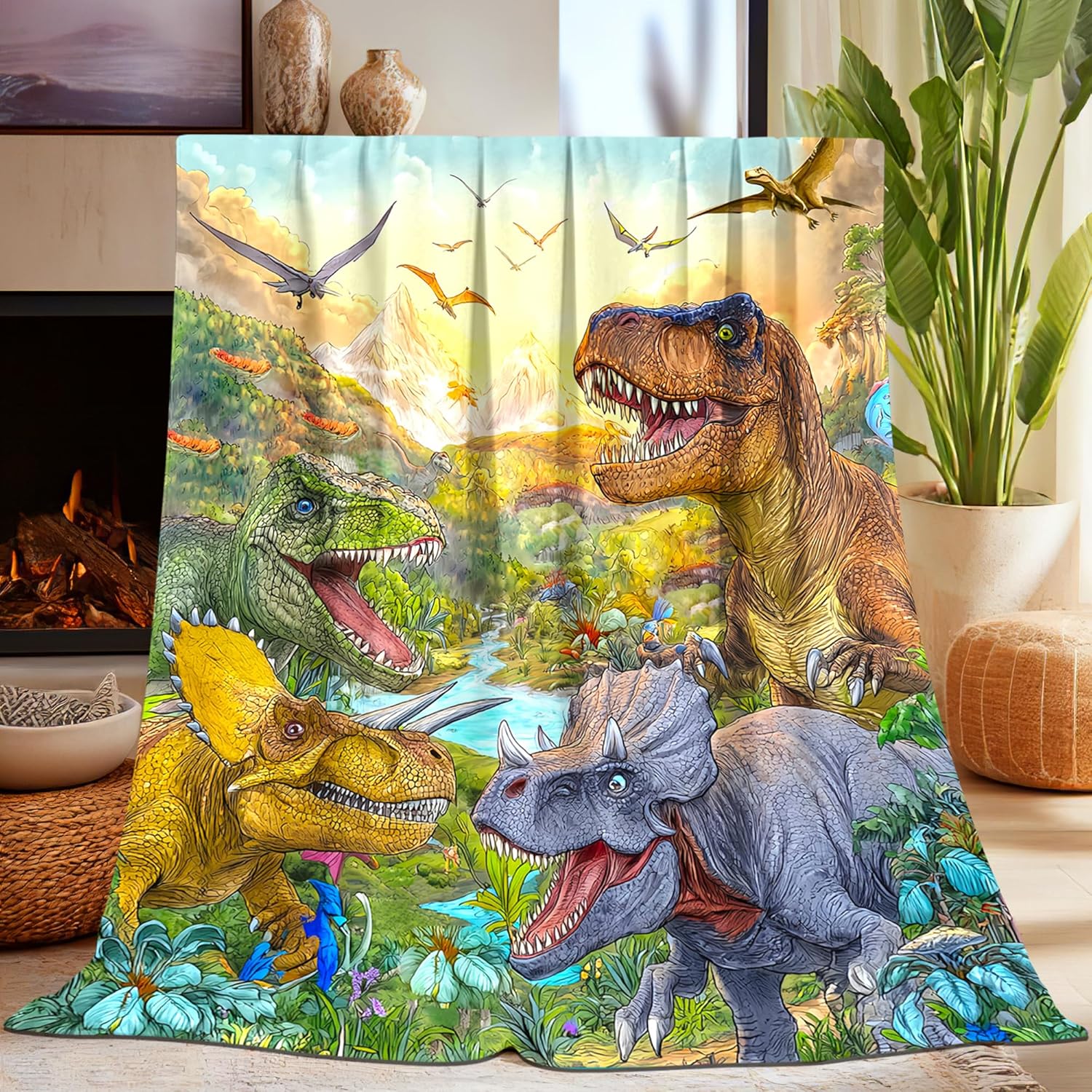 Dinosaur Blanket for Boys, Funny Cartoon Cool Dinosaur Throw Blanket Gifts for Kids, Dinosaurs Stuffed Gifts for Boys Girls, Super Soft Warm Cozy Plush Fleece Flannel Blankets 50"X40" for Sofa Bedding