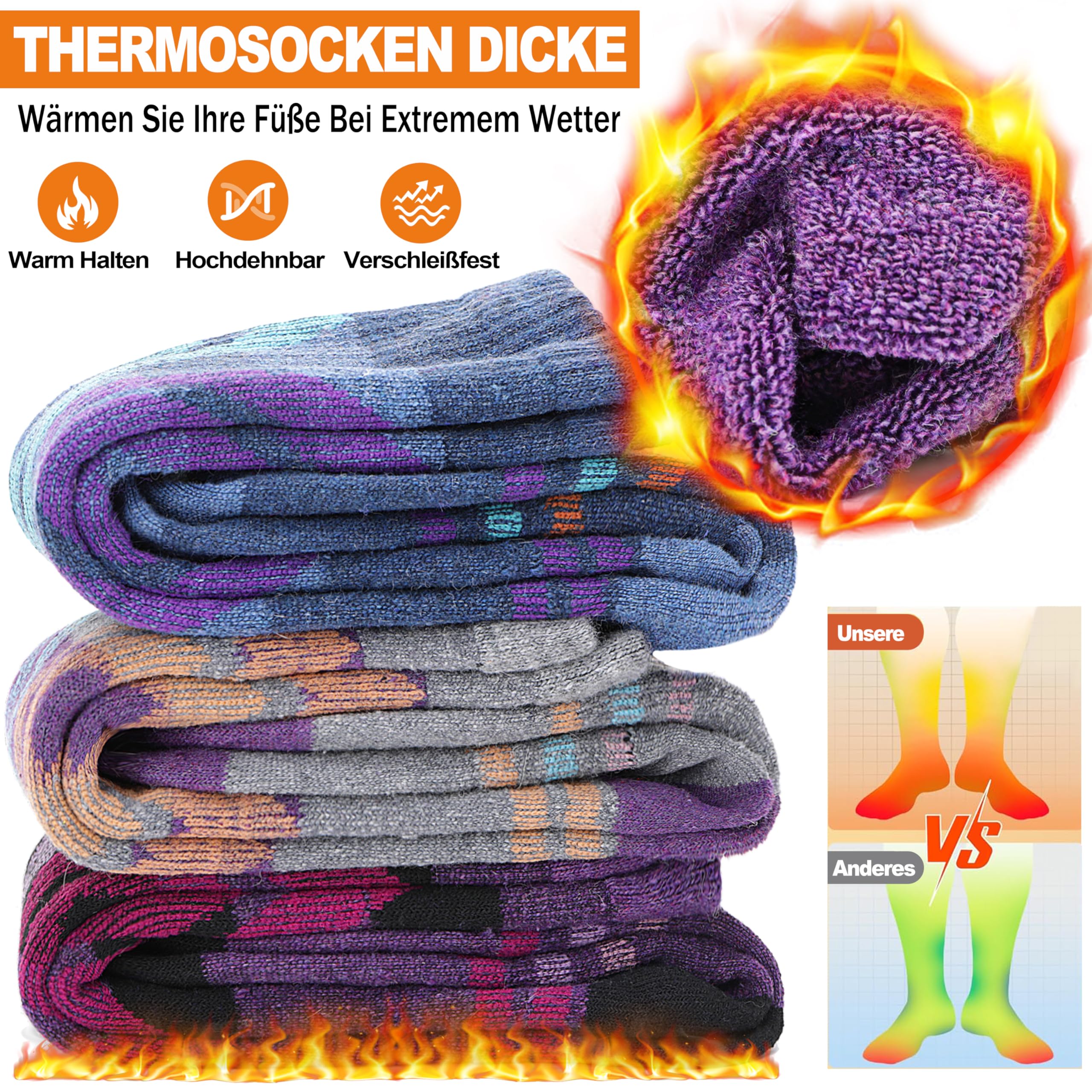 Welwoos Merino Wollsocken Skisocken Warme Thermosocken Dicke Thermo Wintersocken für Damen Herren Winter Ski Socken 3 Paare