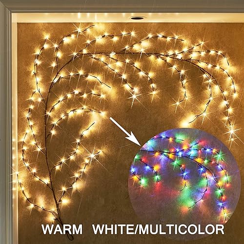 Miniatura 6 de Birchlitland Cadar con guirnalda iluminada nevada que funciona con pilas con temporizador o luz USB, 48 luces LED de 6 pies, vid sintética con luces