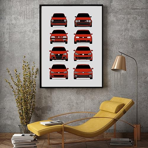 Vista 29 de Handmade Poster compatible with Volkswagen Golf GTI Generations and Print of VW GTI (Car Models: MK1 to MK8) - White, 8x10" Satin Print (Unframed)