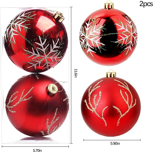 Miniatura 2 de Bolas de adorno de Navidad, bolas de pintura extra grandes, juego de 2 piezas de 6 pulgadas para colgar en el árbol (rojo)