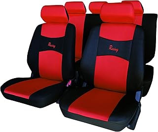 Carfactory - Juego de fundas para asientos de coche universales, modelo IMOLA, color Rojo, 9 piezas.