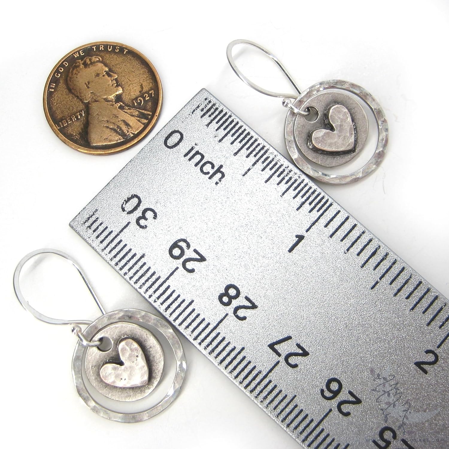 Silver Heart Earrings, Hand Hammered Sterling Silver Rustic Heart Dangle Earrings, Upcycled Metal, Love Valentine Jewelry