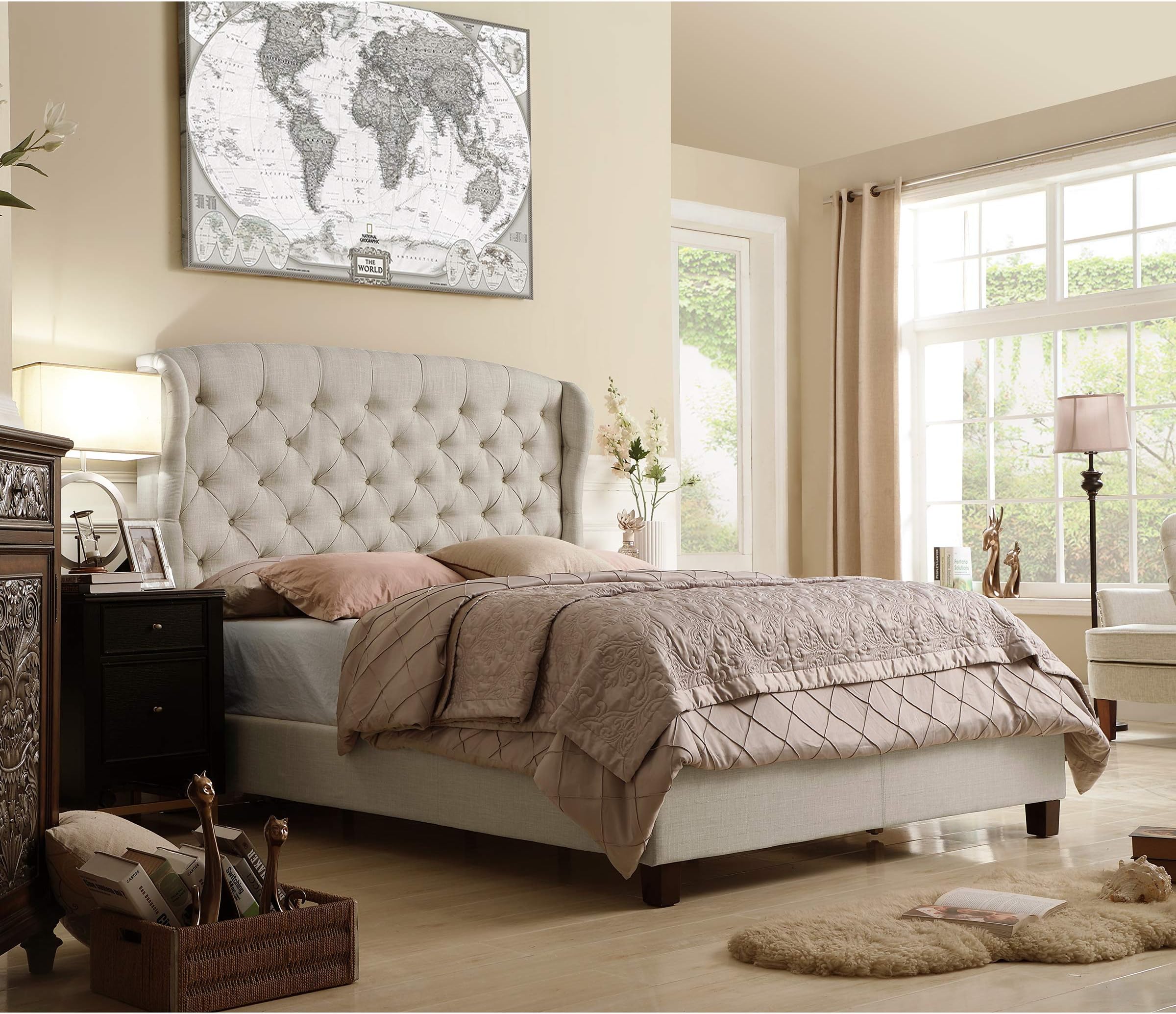 Rosevera Ralls Panel Bed, Full, Beige