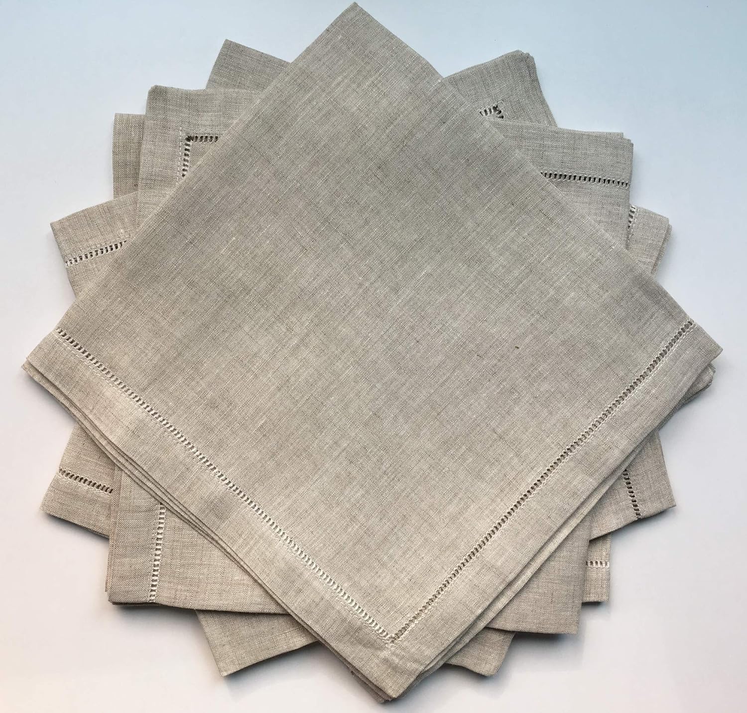 Natural Linen hemstitch Dinner Napkins 20"x20" - Set of 6-Ladder hemstitch 100% Linen Cloth Napkins