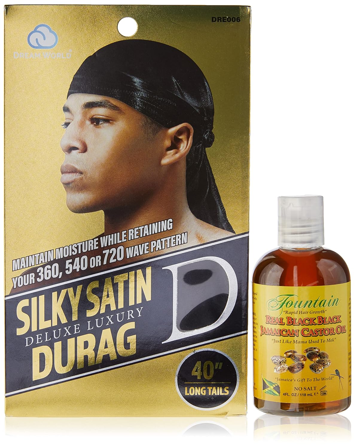 Fountain Real Black Black Jamaican Castor Oil - Beard Growth - Mustache Growth - Beard Thickener - Hair Care For Men - Luxury Satin Durag - 4 Oz
