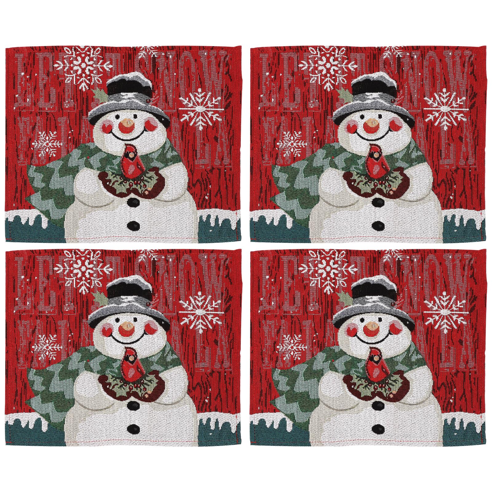 Cabilock Juego de 4 manteles individuales de Navidad de tela de lino con muñeco de nieve, resistentes al calor, manteles individuales, posavasos de cristal, para Navidad, fiestas, boda, 4 unidades