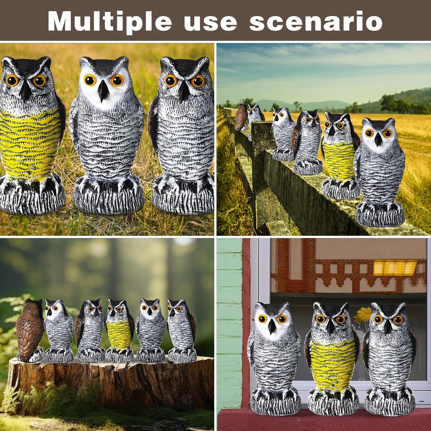 Qualirey 6 Pcs Fake Owl Decoys to Scare Birds Away 4 x 7.8 Inch Mini Plastic Owls Statue Outside Bird Deterrents Bird Scarecrow Sculpture Owl to Keep Bird Away for Outdoor Home Garden Yard Patio Decor - Image 5