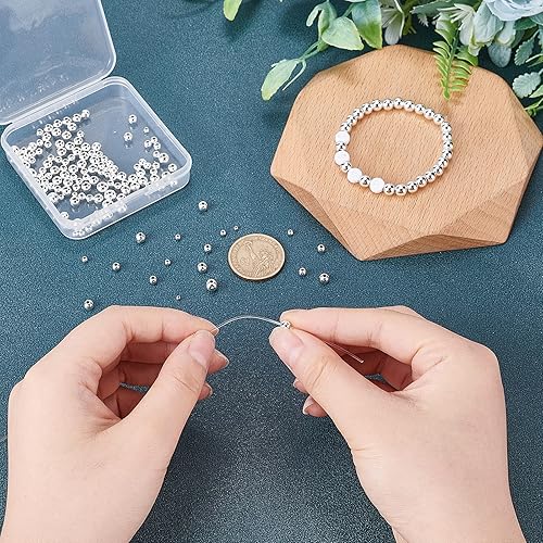 Miniatura 6 de PH PandaHall 5 tamaños de cuentas redondas lisas, 300 cuentas chapadas en plata de 14 quilates, cuentas redondas sin costuras, espaciadores de larga