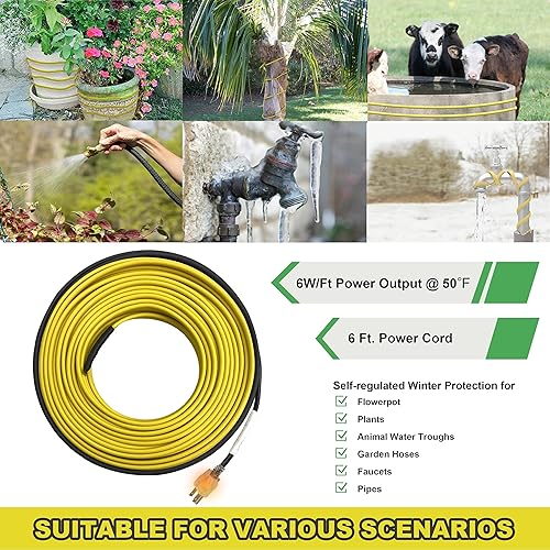 Miniatura 6 de Cable de calor de tubería para protección contra congelación de tuberías de agua, cinta térmica autorregulable para tuberías de metal y plástico,