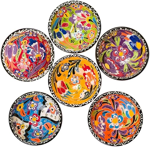 BCS Juego de 6 cuencos de cerámica pequeños para inmersión, cuencos de preparación de cocina y charcutería, plato de salsa de soja, multicolor,