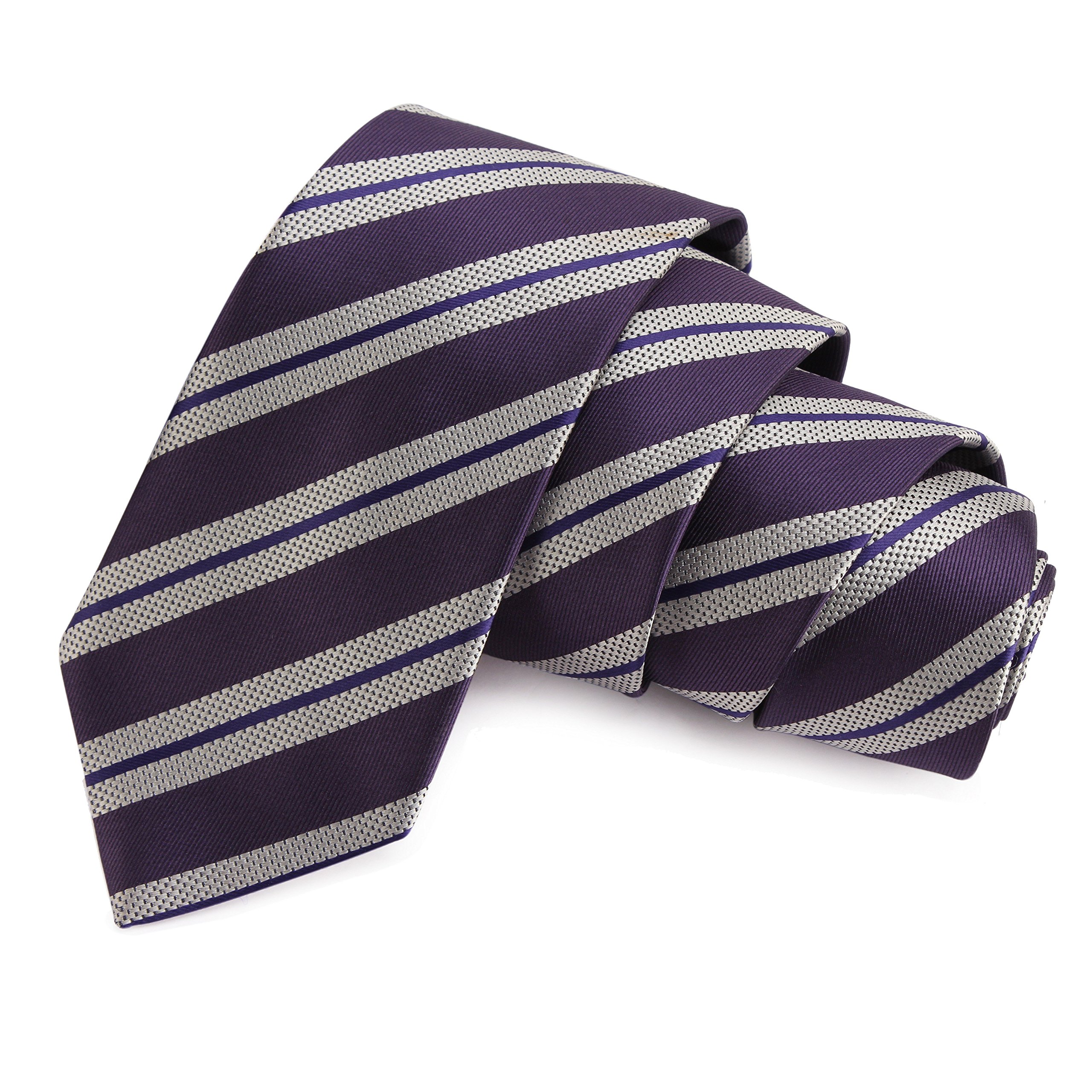 Clean Cut Dark Purple & Grey Colored Microfiber Necktie for Men-image-30