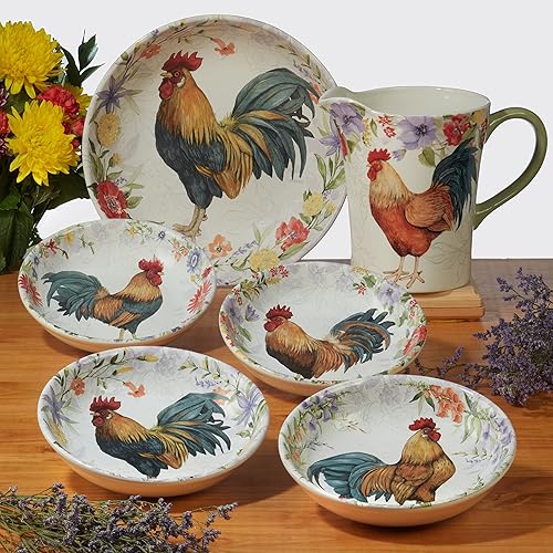Miniatura 8 de Certified International Floral Rooster - Juego de 4 cuencos para sopapasta, 38 onzas, varios diseños, multicolor