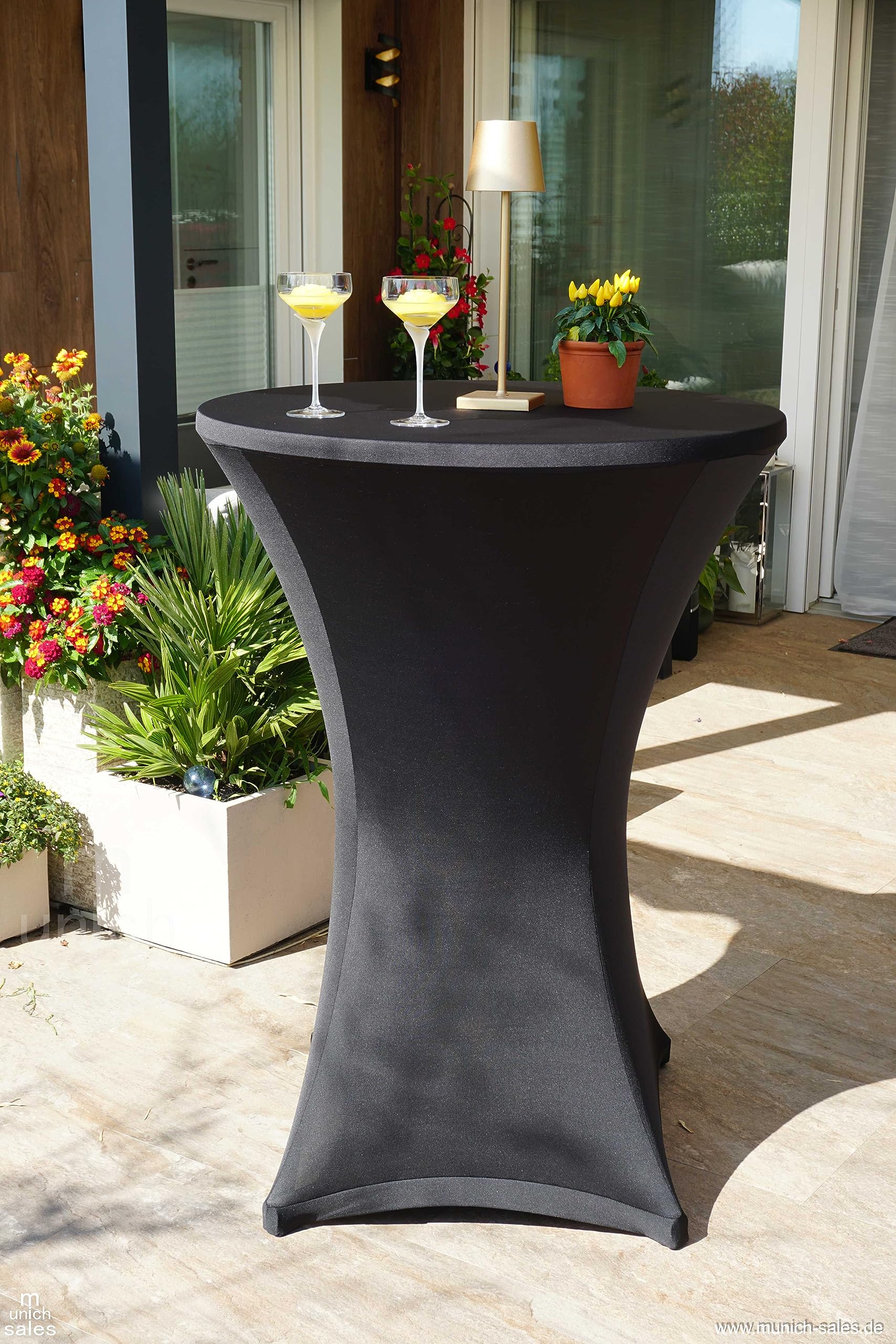 3 x premium hoes stretch 80 cm metaal-zilver, hotelkwaliteit 210 g/m², met Öko-Tex zegel, versterking bij het voeteneinde voor tafels met 80 cm - 85