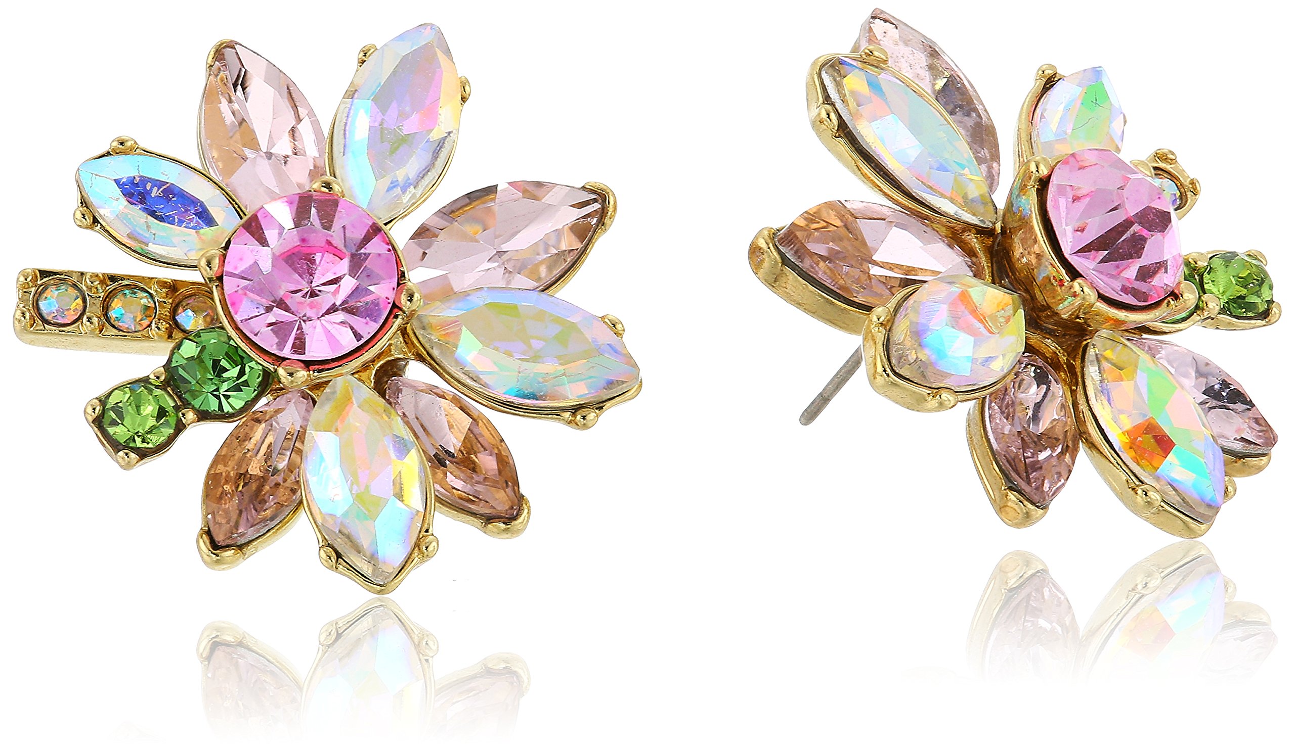 Betsey JohnsonWomens Mixed Stone Flower Stud Earrings