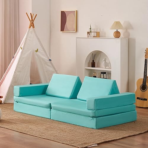 Miniatura 37 de jela Sofá de juego para niños, tamaño extendido, 8 piezas para la familia, sofá modular de espuma para niños y adultos, juego de casa de juegos para