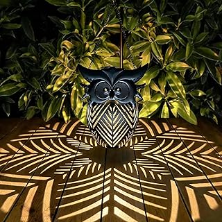 Hanging Owl Solar Lantern, Outdoor Waterproof Metal Solar Lights with Pa...