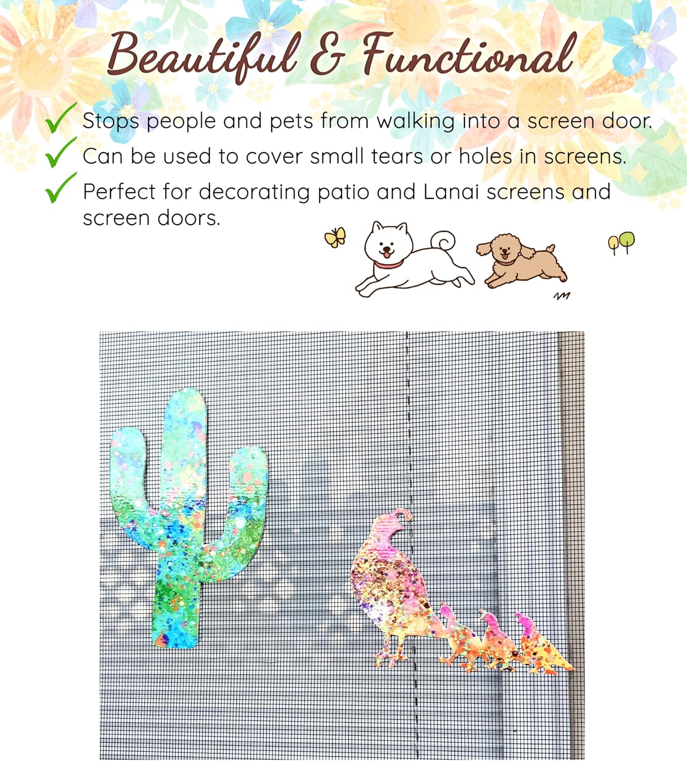 Green Cactus Metallic Screen Magnet Sliding Door Lanai Screen Door Magnets Patio Heavy Duty Magnetic Gloss Finish (Pack of 2)