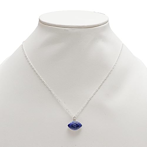 Miniatura 2 de Natural Lapis Lazuli Evil Eye Necklace, Handmade Jewelry With 16 + 2 Inch 925 Sterling Silver Adjustable Chain (lapis-lazuli)