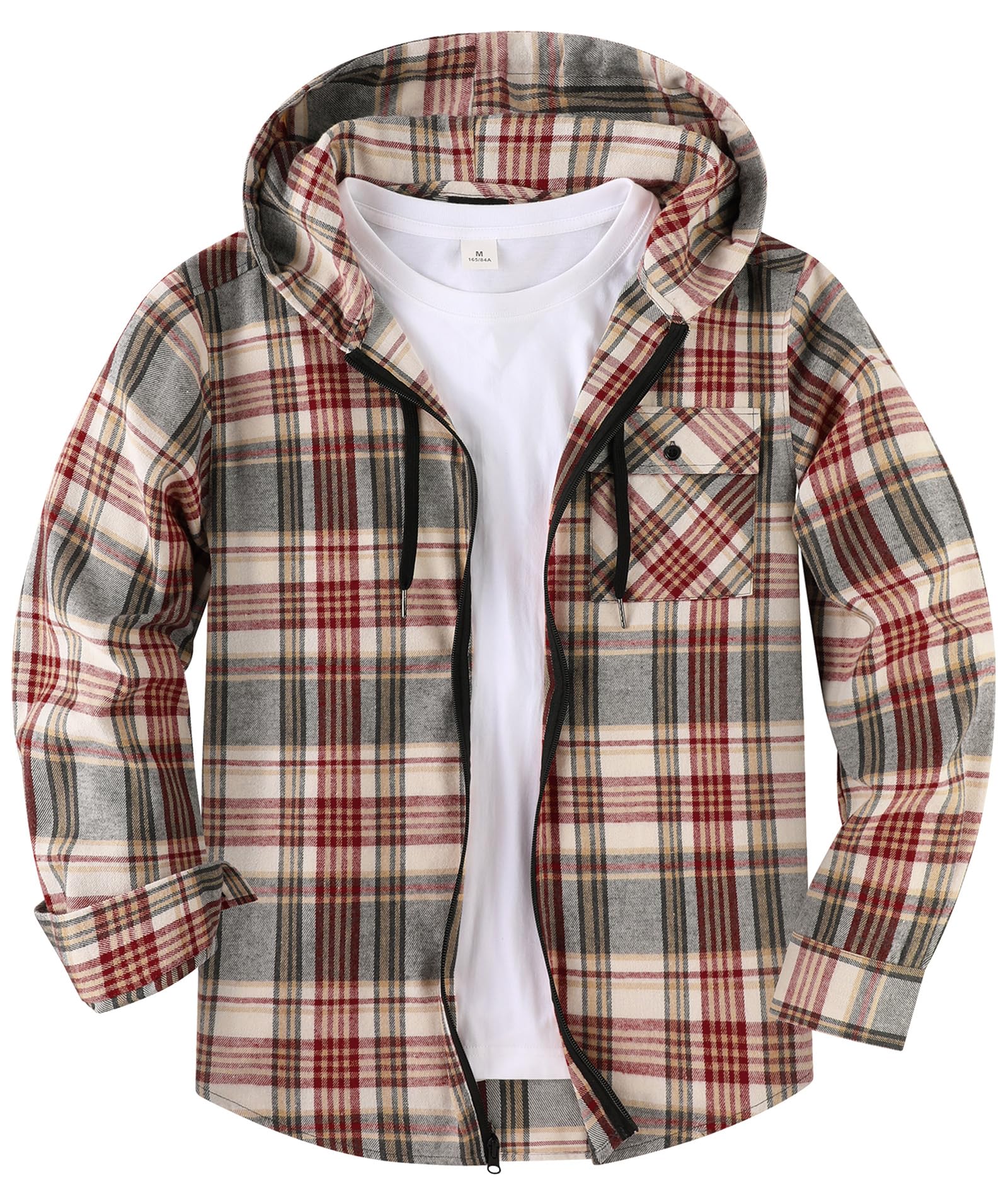 SwissWell Hemd mit Kapuze Herren Langarm Karierte Holzfällerhemd Lässig Reißverschluss Hoodie Hemdjacke Frühling Herbst Arbeitshemd Flanellhemd