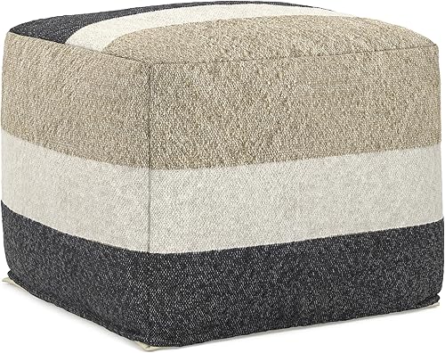 SIMPLIHOME Claudette - Puf cuadrado de 18 pulgadas de ancho tapizado de tela acrílica otomana en multicolor, taburete bohemio, puf decorativo o