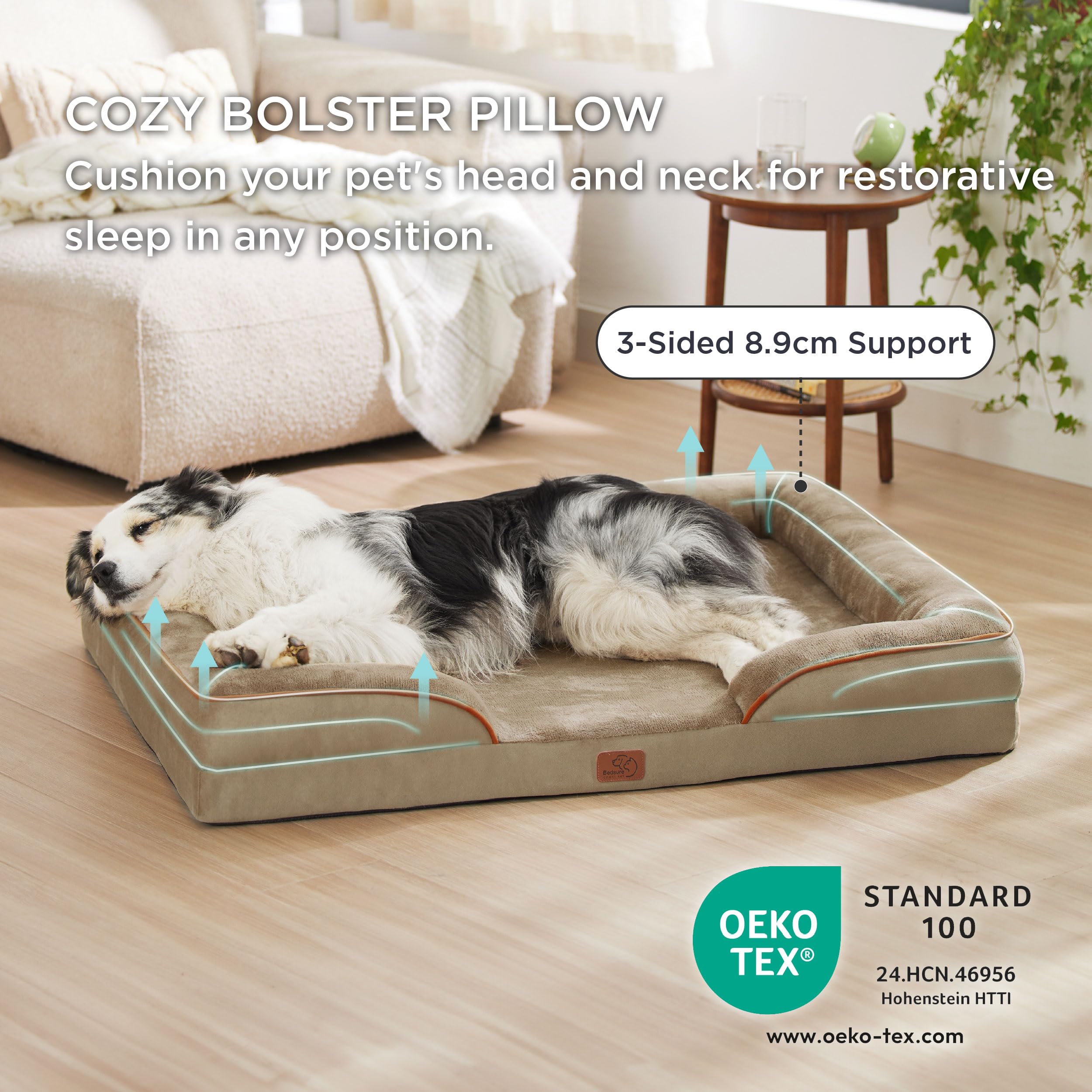 Bedsure Letto per Cani Grande 106x80x16.5cm - Divano per Cani Taglia Grande in Uovo Foam, Colore Brunastro, Cuscino per Cani Sfoderabile e Lavabile