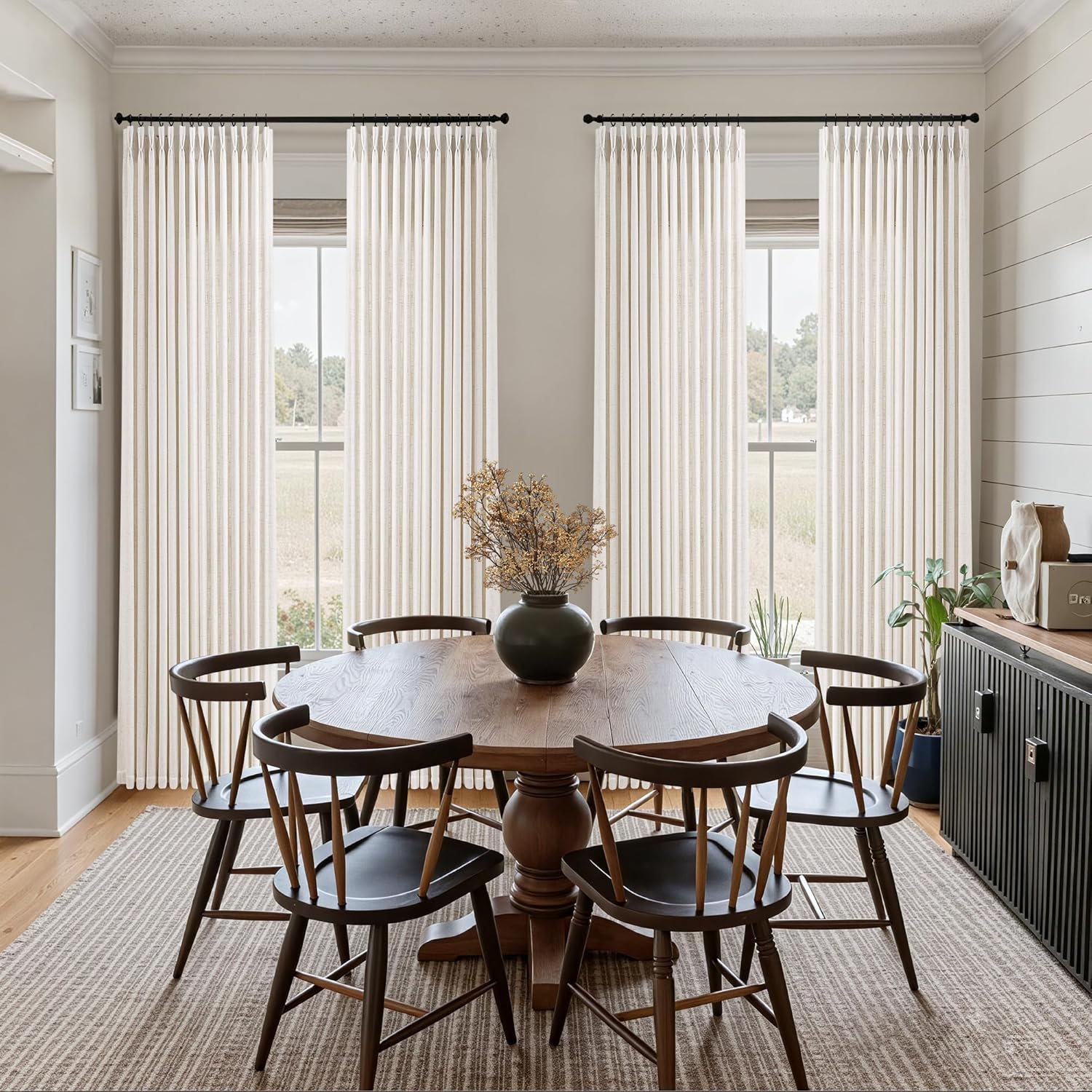 Pinch Pleated Linen Curtains 96 Inch Long for Living Room 2 Panels Set Cream Ivory Thick Textured Light Filtering Sheer Pinch Pleat Hooks Rings Back Tab 96 Inches Curtain Drapes for Bedroom Window