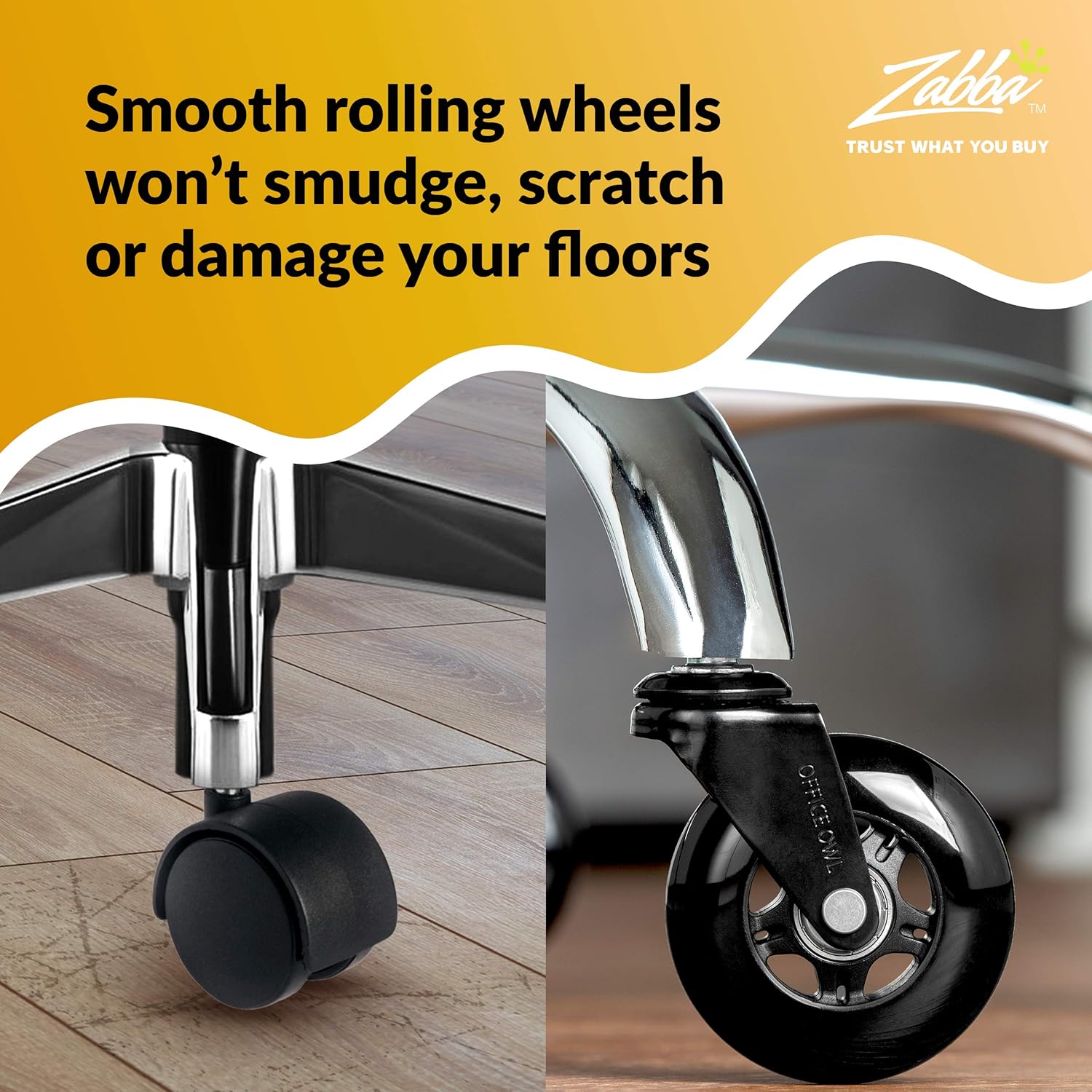 Office Owl Caster Wheels for Office Chair - Set of 5 Replacement Chair Wheels - Universal Rollerblade Casters for All Floors - Black: Furniture & Decor