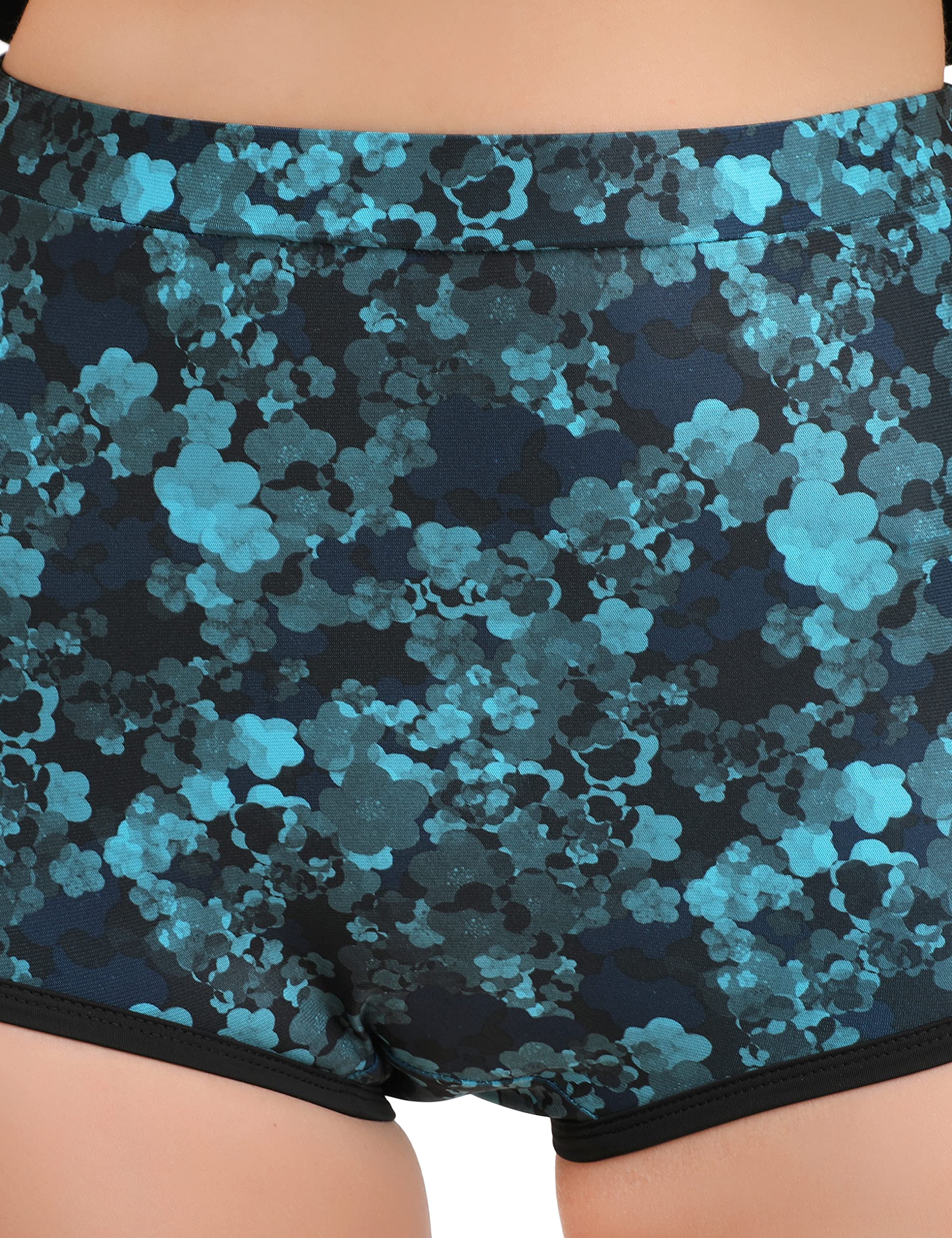 CREVOX Solid Black Layer Padded Crop Top with Printed Floral Short Two Piece Swim Wear/Suit for Women (Medium, Nylon) 3
