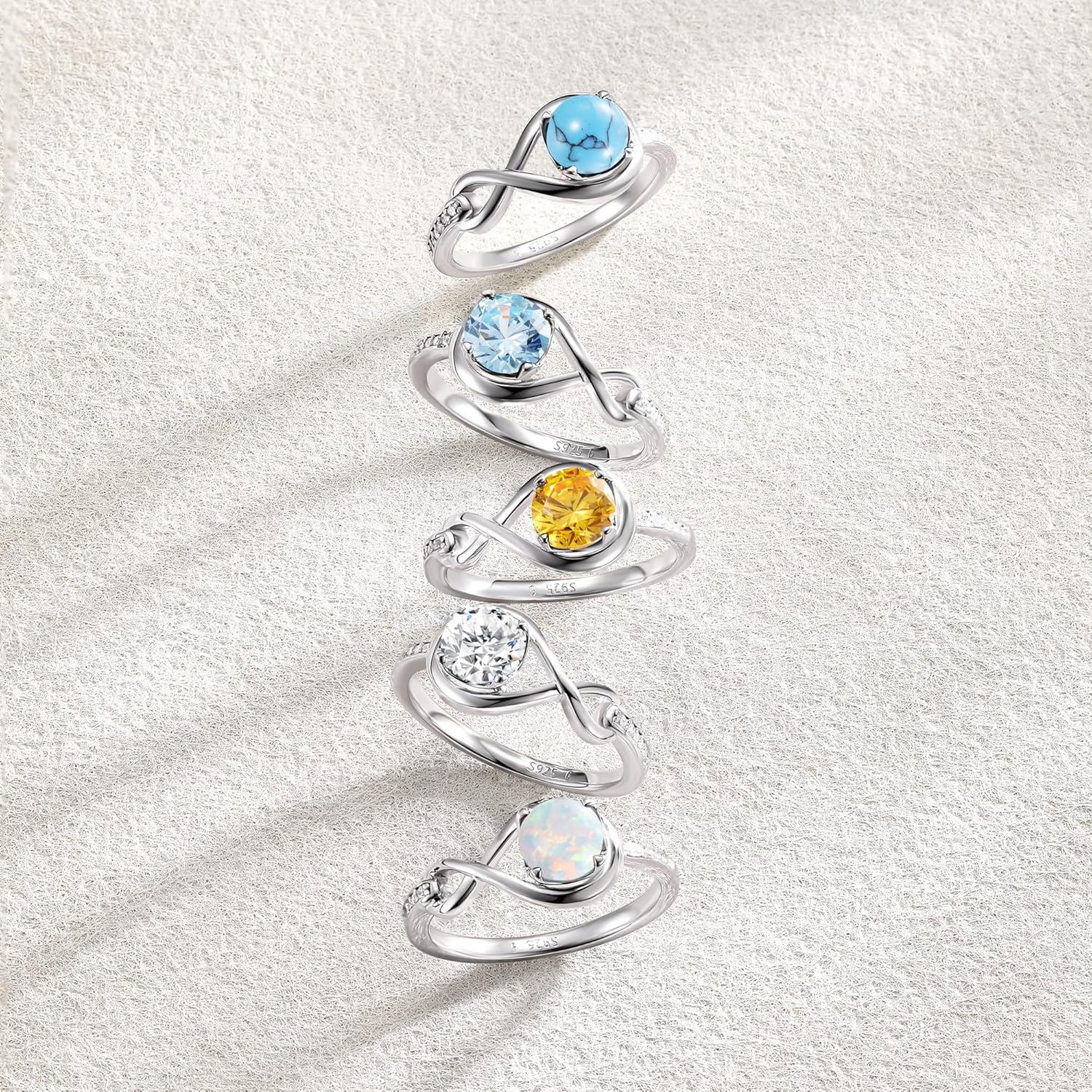 FANCIME Infinity Birthstone Ring 925 Sterling Silver Promise Ring Round Gemstone Birthstone Jewelry Birthday Wedding Engagement Mothers Day Gifts for Her Women - Image 3