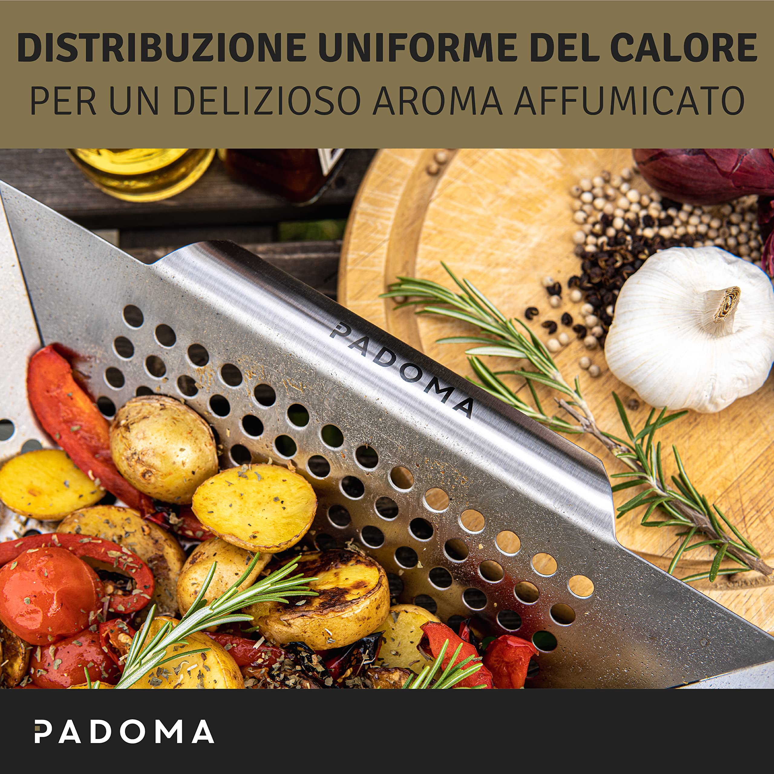 cestino per barbecue in acciaio inox, per barbecue con manici ergonomici e distribuzione uniforme del calore, per verdure, a gas, per alimenti e lavabili in lavastoviglie