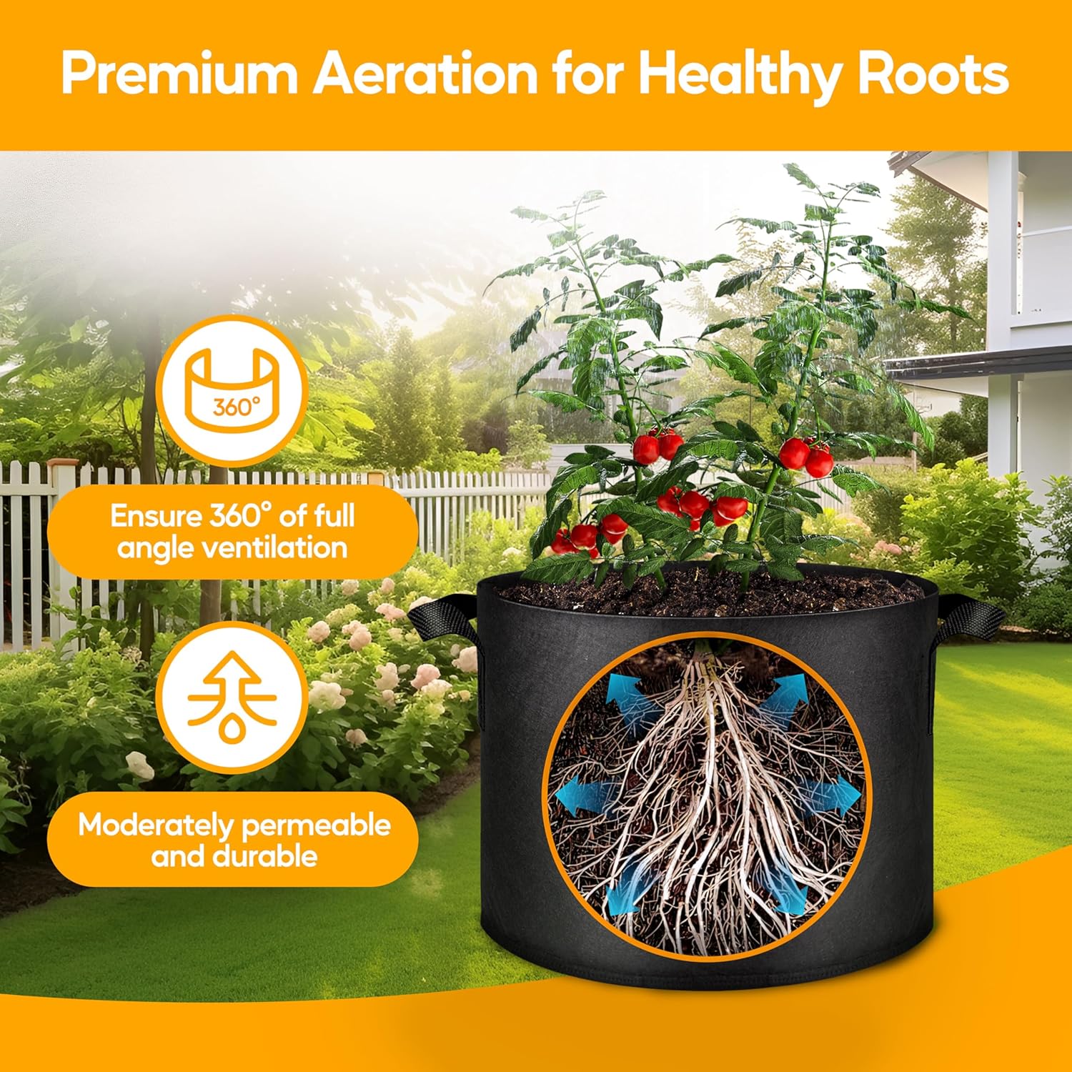 Simple Deluxe Grow Bags 15 Gallon 12 Pack Planter Pots with Handles, Thickened Nonwoven Fabric Aeration Cloth Bag, Heavy Duty Gardening for Tomoato, Potato, Vegetable and Flowers, Black with 12 labels