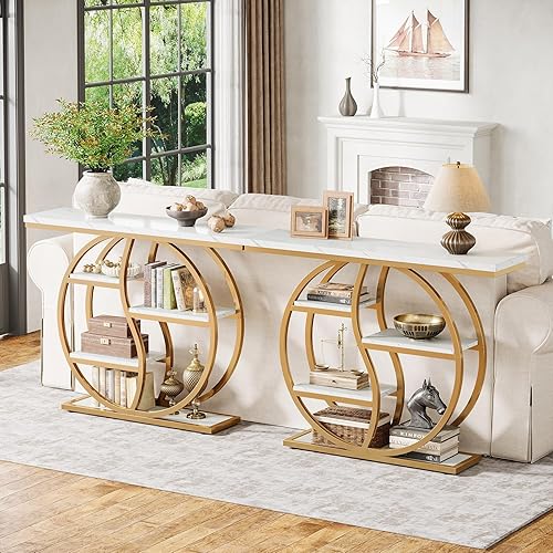 Miniatura 6 de Tribesigns Mesa consola industrial de 47.24 pulgadas, mesa de entrada de 5 niveles con patas ajustables, mesa de sofá larga estrecha con estantes de