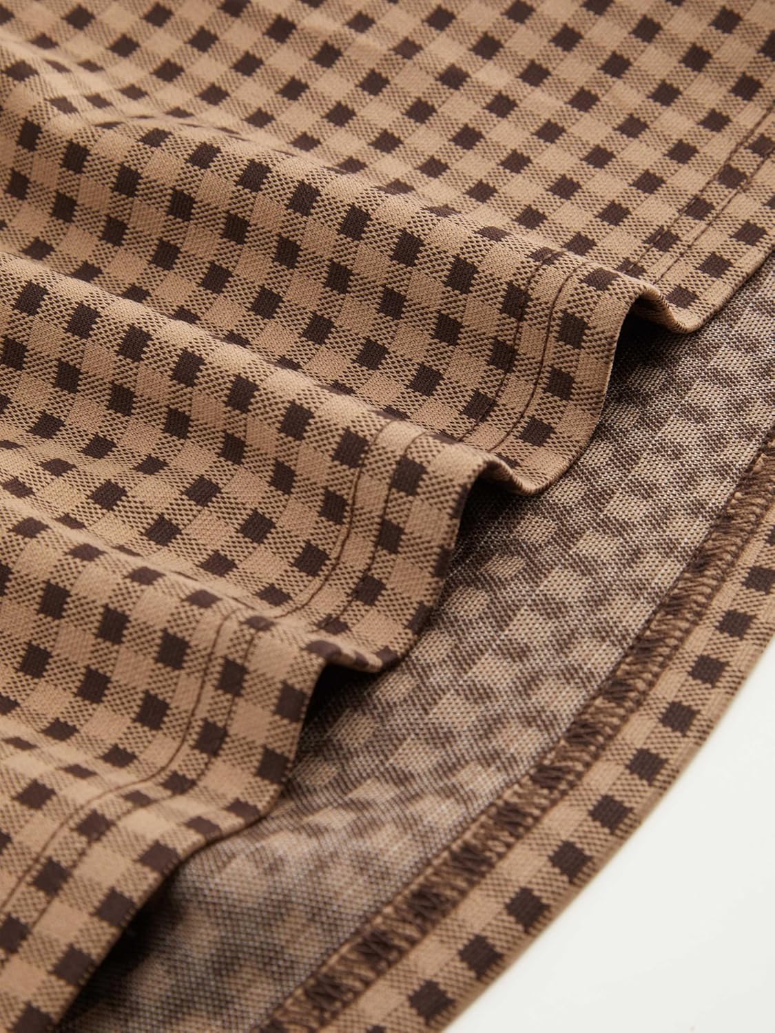 CIDER Tops Gingham Bowknot Ruched Long Sleeve Boat Neck Slim Fit Top - Image 4