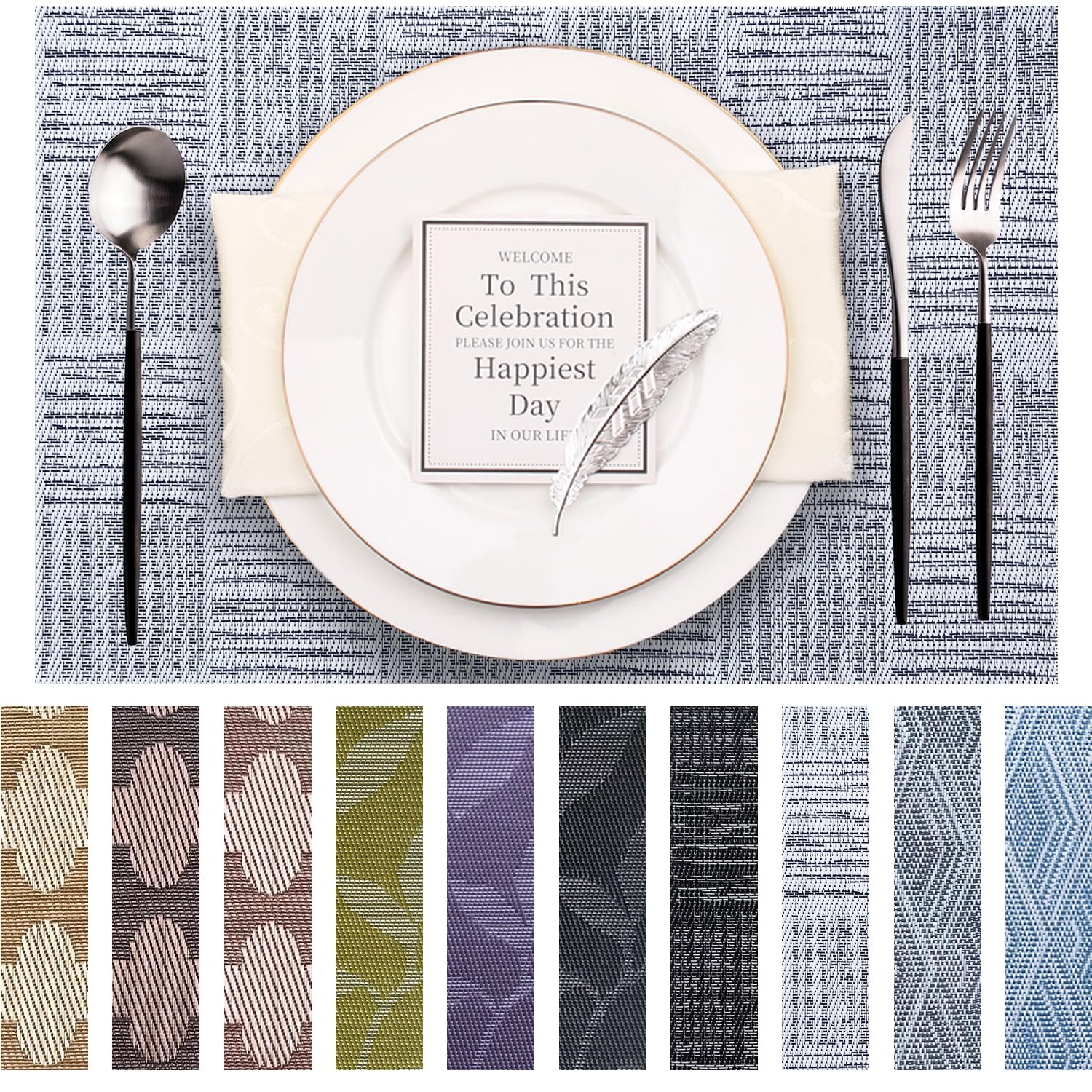 Set di 8 tovagliette all'americana in plastica vinilica, per tavolo da pranzo, antiscivolo, lavabile, per uso quotidiano, patio, cucina, decorazione (45,7 x 30,5 cm, grigio)