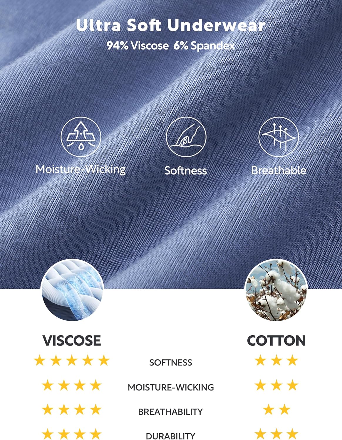 DAVID ARCHY Men's Underwear Boxer Briefs 4 Pack Ultra Soft Breathable Moisture-Wicking Viscose with Fly Pouch Tagless No Roll - Image 3