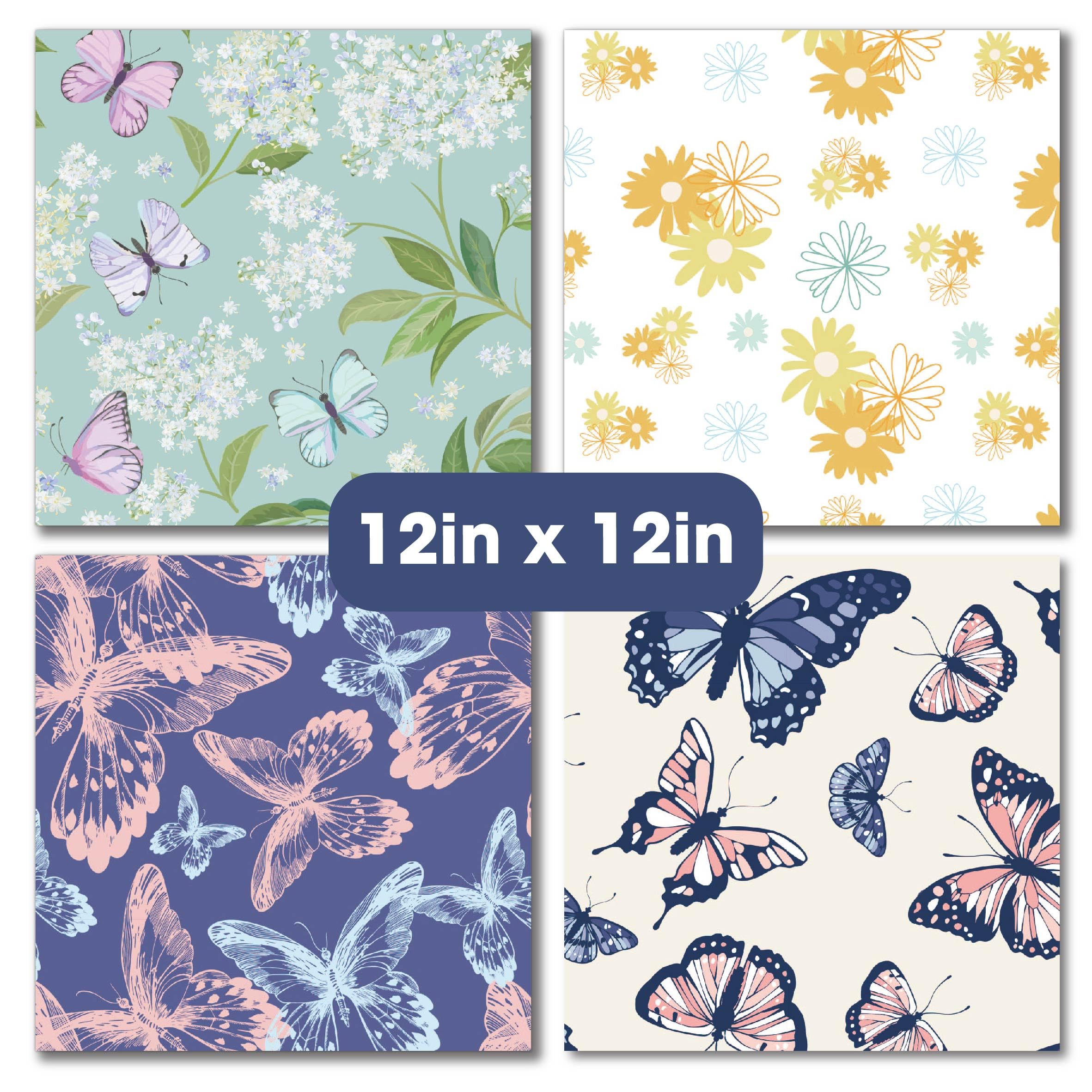 Opakowanie 48 arkuszy papieru dekoracyjnego z tektury 30 x 40 cm kwiaty motyle do tworzenia kartek planer origami scrapbooking materiały