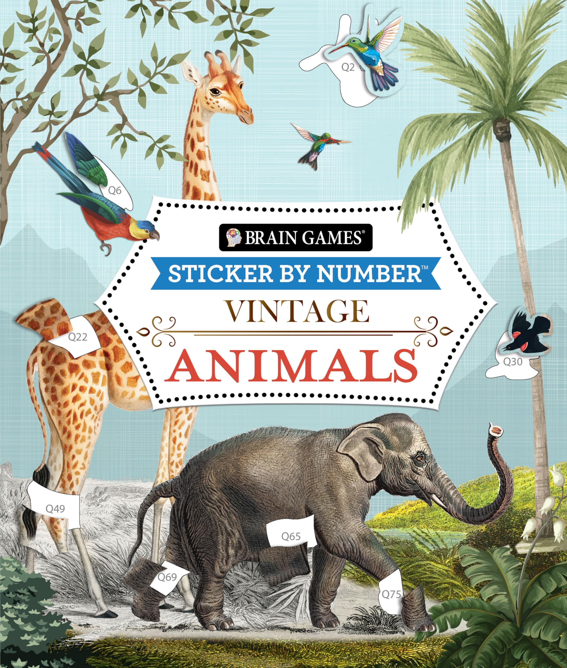 Brain Games - Sticker by Number - Vintage: Animals (28 Images to Sticker)