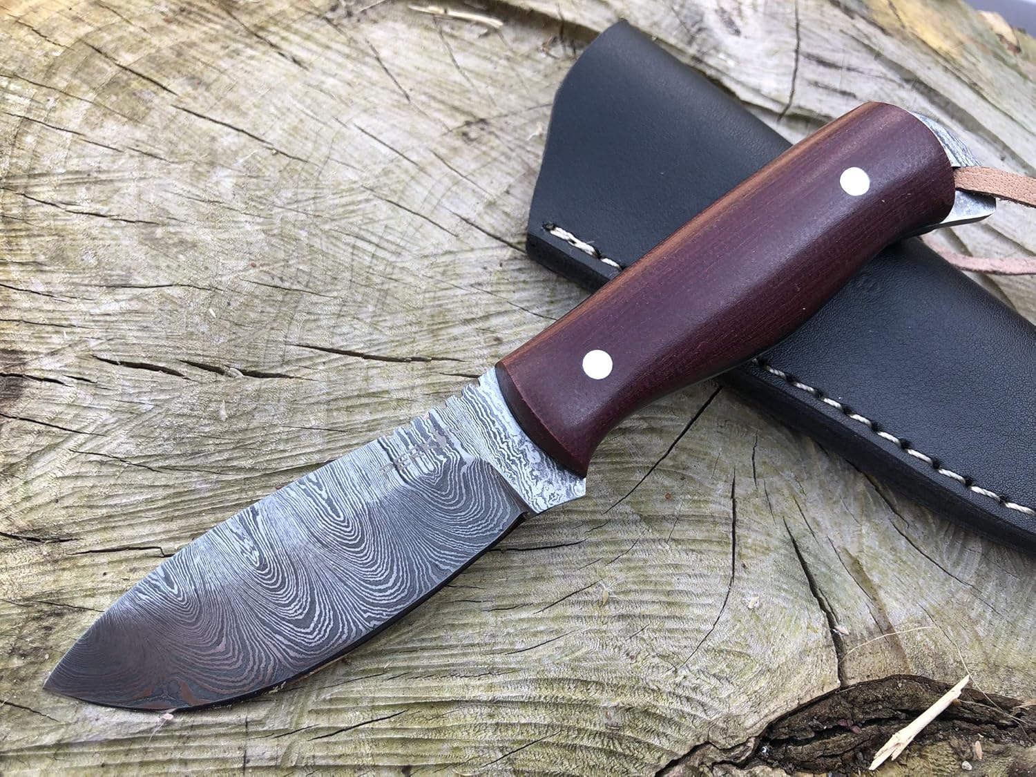 Perkin Damascus Steel Hunting Knife With Sheath Skinning & Bushcraft Knife - SK400