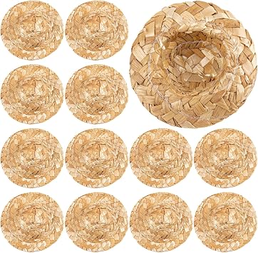 Framendino, 12 Pack 3 Inch Mini Hand Knitting Straw Hat for DIY Craft Jewelry Decoration