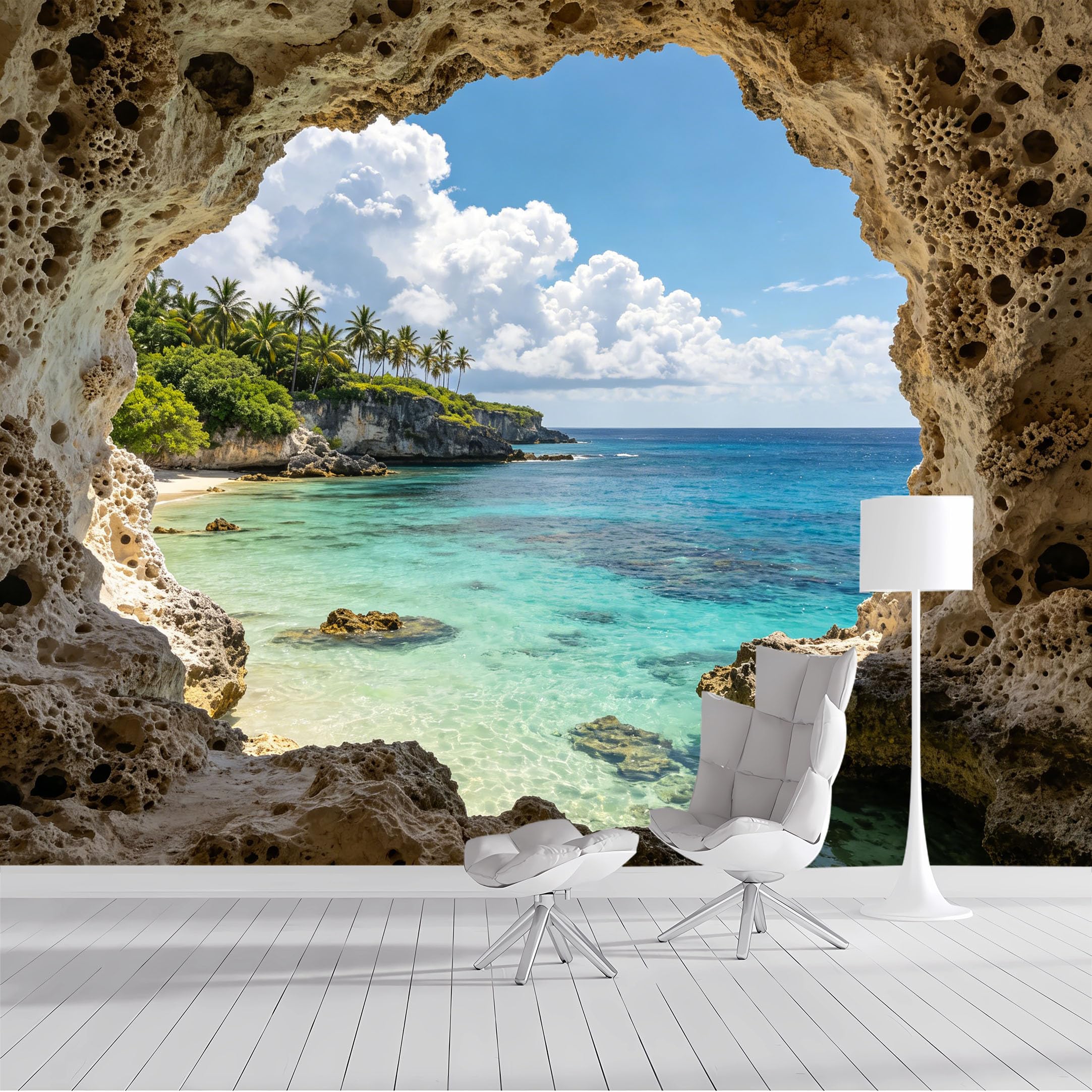 Custom Size Wall Mural Tropical Coastal Cave Ocean View Seascape Beach Landscape SelfAdhesive Wall Fabric Removable Peel and Stick Wallpaper Wall Decor for Living Room Bedroom Bathroom