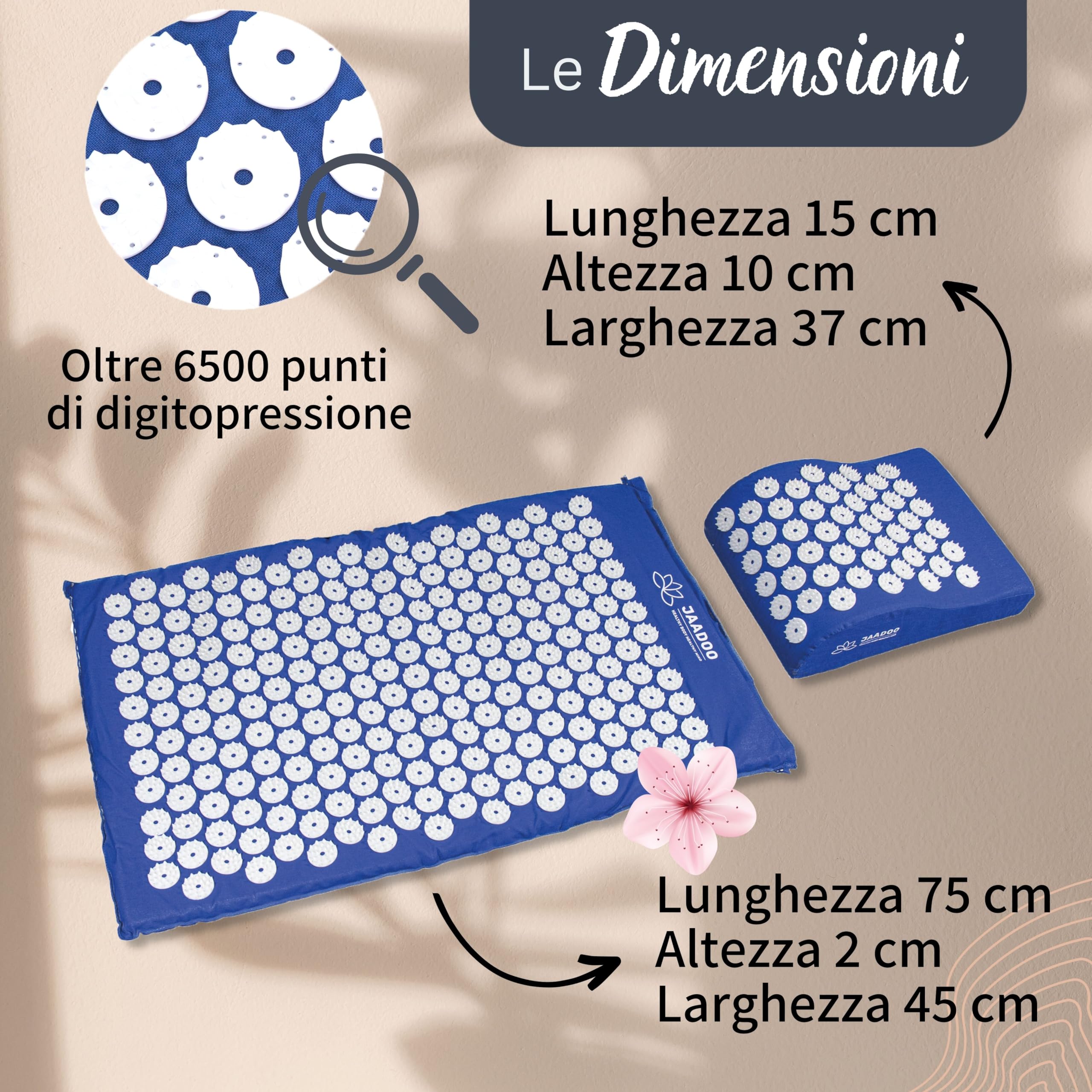 riijk Set Tappetino per Agopressione in Memory Foam + Cuscino + Sacchetto | Modello 2021 | Tappetino per Agopuntura | Tappetino per Massaggio | Tappetino ad Aghi | Tappetino Fachiro