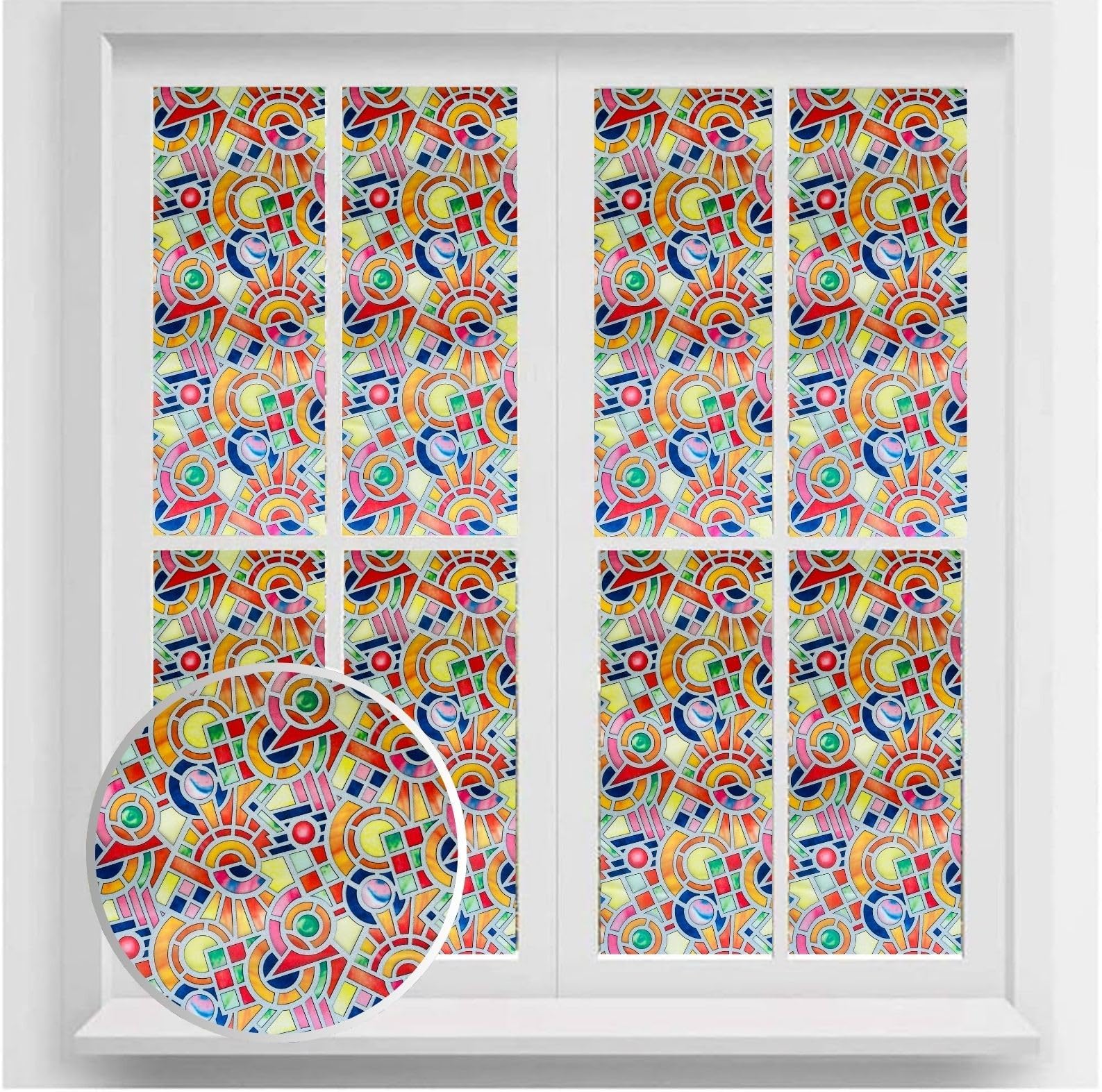 COSMOS STAR™ Window Privacy Film Stained Glass Window Clings Frosted Glass Window Film Decorative Sun Blocking Non-Adhesive Window Tinting Film for Home Office (12 X 24 INCH, Geometric Pattern)