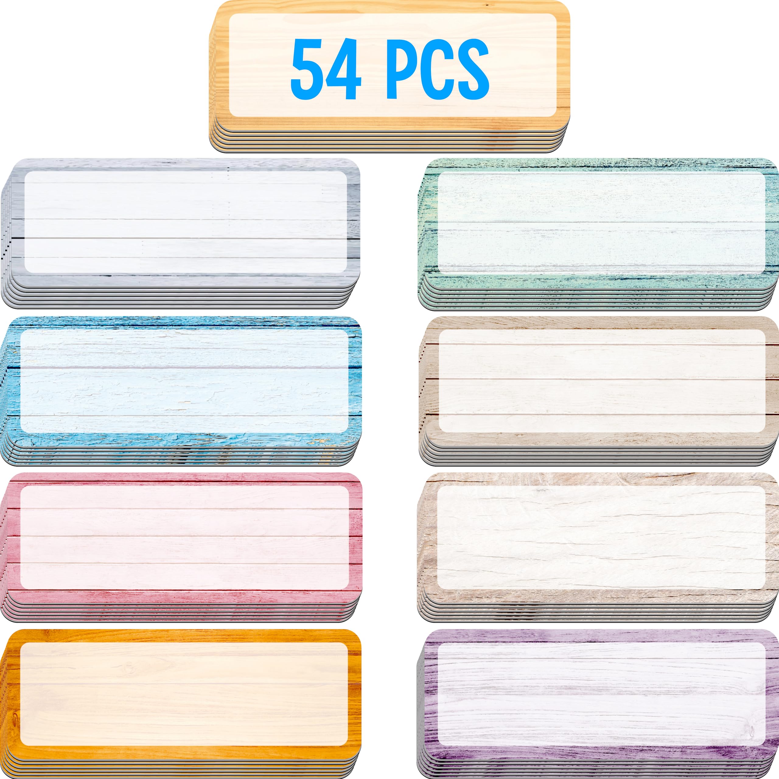 Magnetic Colorful Labels, 54 PCS Dry Erase Reusable Neon Name Tag Stickers in 9 Designs for Whiteboards Locker Fridge School Office Home (Each Measures 3.2" x 1.2")