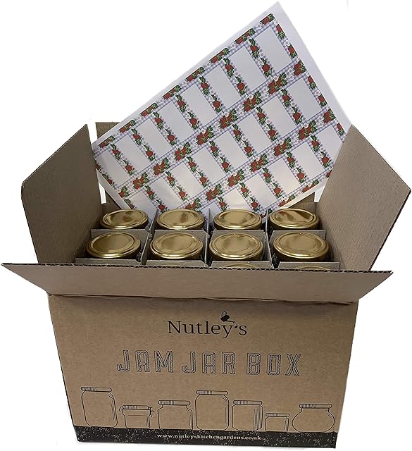 Nutley's 24 Hexagonal 8oz Jam Jars gold lids jam box free fruity gingham labels F2
