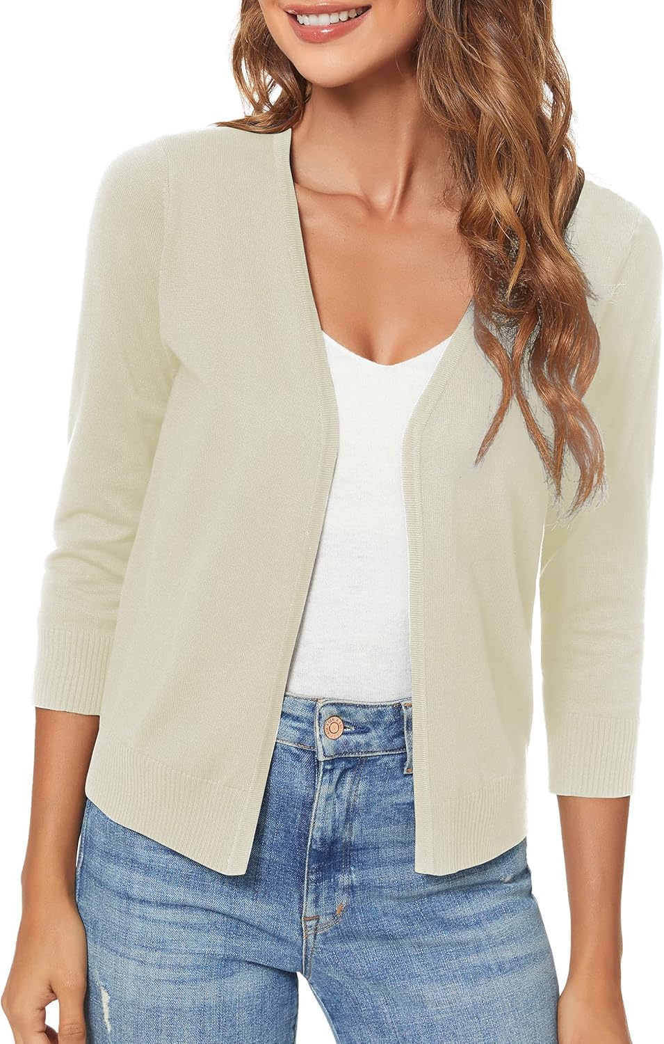 Urban CoCo Women's 3/4 Sleeve Shrugs Open Front Cropped Sweater Cardigan - Image 4
