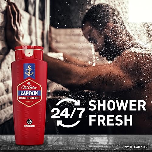 Miniatura 3 de Old Spice Gel de baño refrescante para hombres, 3X Defense, ducha fresca 247 con aroma de larga duración, colección roja, capitán con aroma a