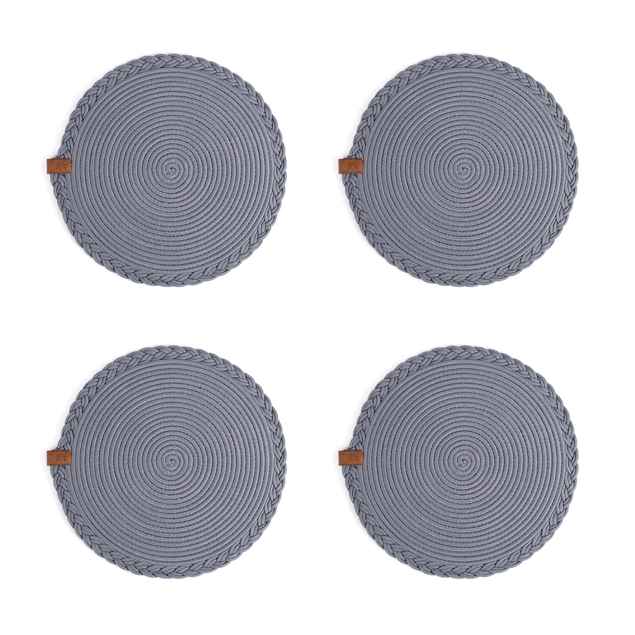 Lot de 4 sets de table gris 32 cm en coton tissé, lavables, résistants à la chaleur, décoration de table faits à la main pour Noël et la maison